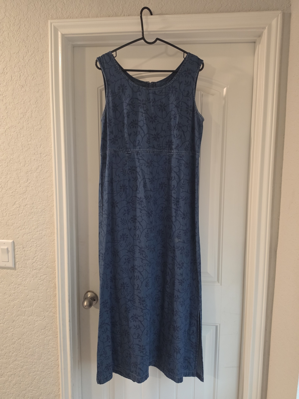 Vintage Karin Stevens Chambray Midi Dress Size 14 Floral Vine Cottagecore 90s